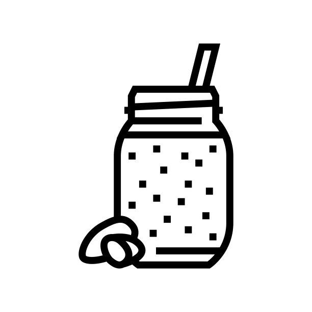 杏仁牛奶冰沙果汁食品线图标矢量插图图片下载