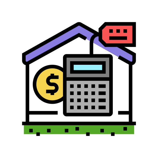 计算器付款物业家彩色图标矢量插图图片下载