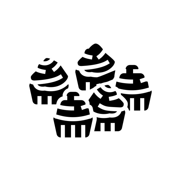 杯蛋糕食物甜点字形图标矢量插图图片下载