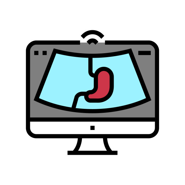 超声腹部健康检查彩色图标矢量插图图片下载