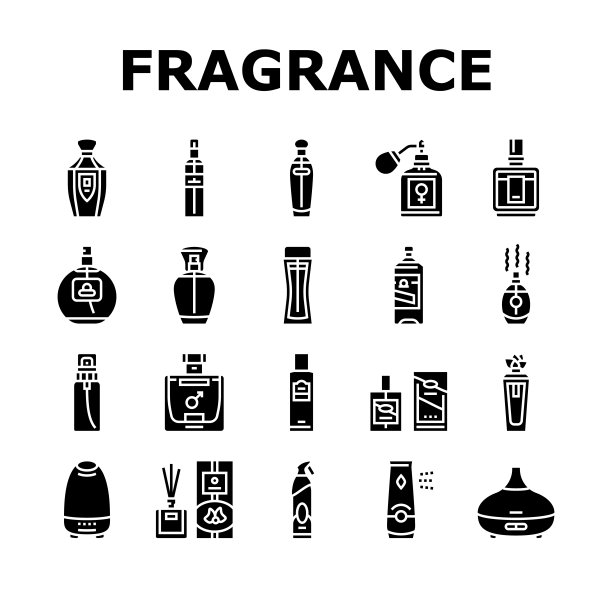 香水瓶香水化妆品图标设置矢量图片下载