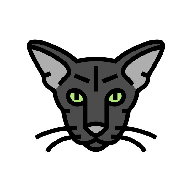 东方猫可爱的宠物颜色图标矢量插图图片下载