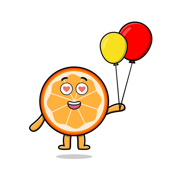 可爱的卡通橘子和气球一起漂浮图片下载
