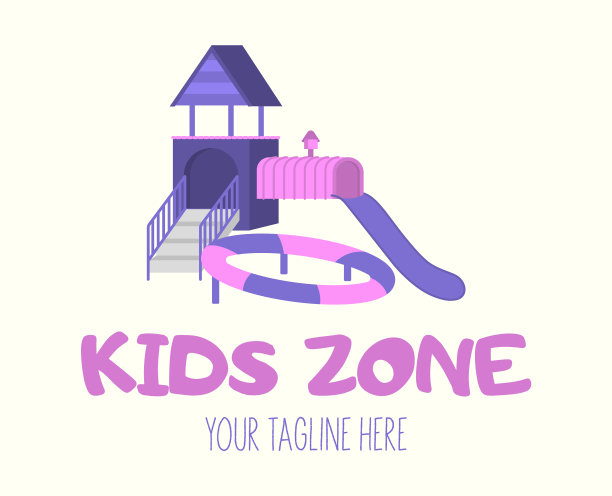 充气城堡卡通标志儿童区概念图片下载