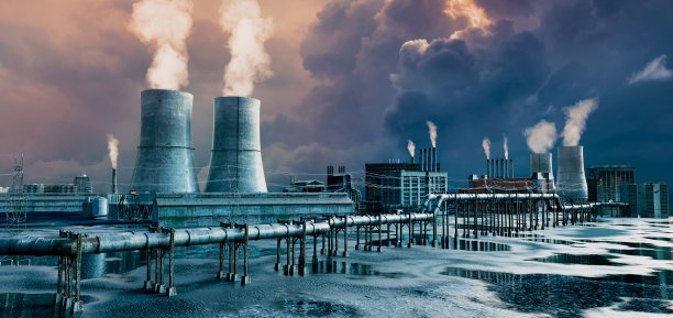 工业工厂污染的3D渲染图片下载