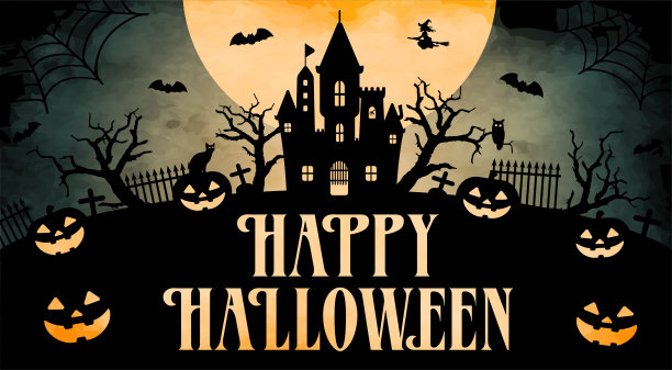 万圣节快乐剪影矢量插图网页横幅等。图片下载