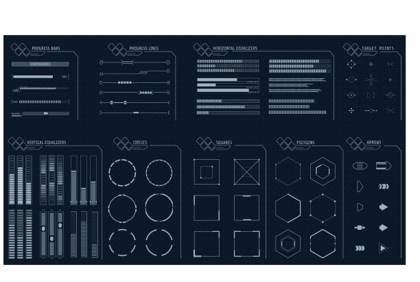 Hud未来的灰色几何形状元素设置图片下载
