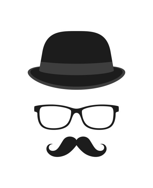 胡子，帽子，和眼镜孤立在白色背景图片下载