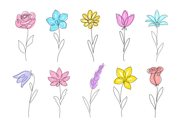 花集连续画线植物一株图片下载