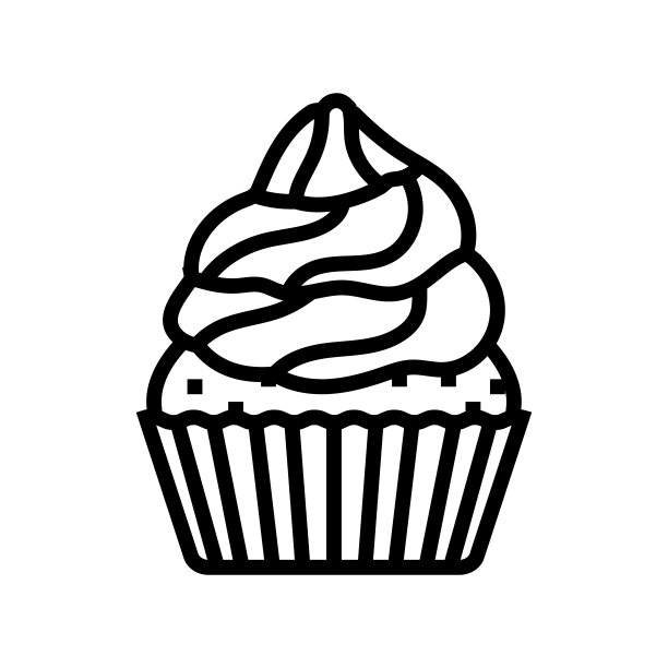 纸杯蛋糕食物甜点线图标矢量插图图片下载