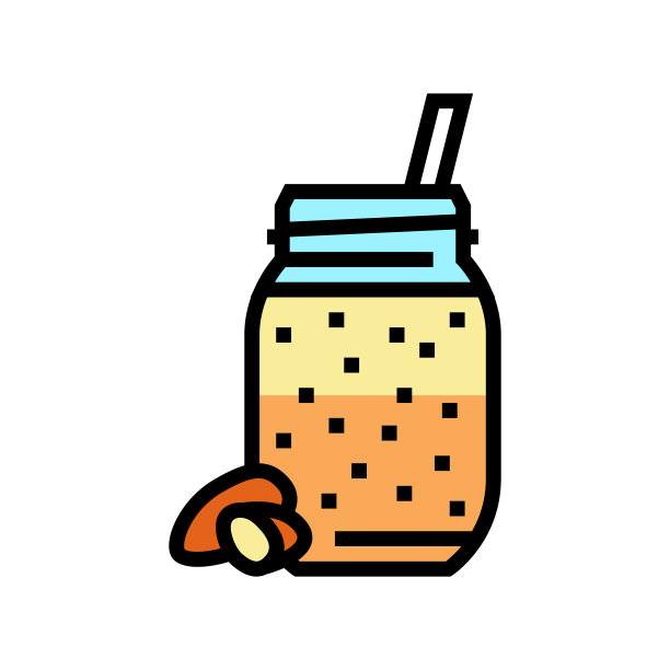 杏仁牛奶冰沙果汁食品颜色图标矢量插图图片下载