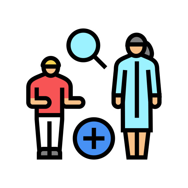 医生访问健康检查彩色图标矢量插图图片下载