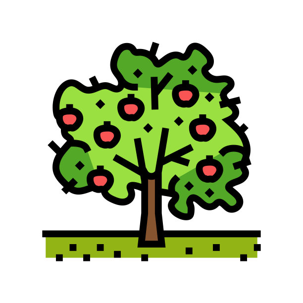 树苹果水果颜色图标矢量插图图片下载