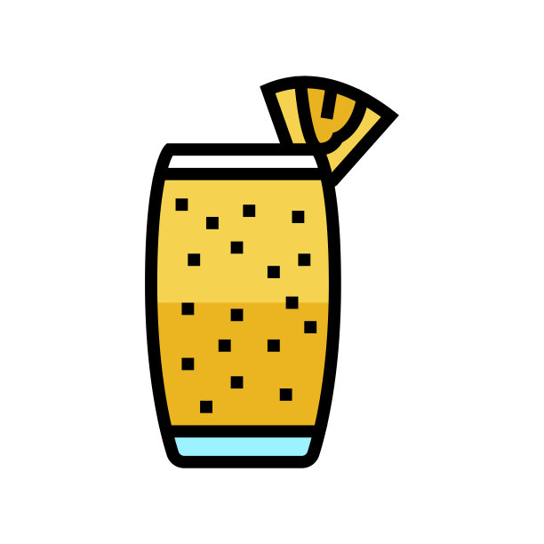 菠萝冰沙果汁食品颜色图标矢量插图图片下载