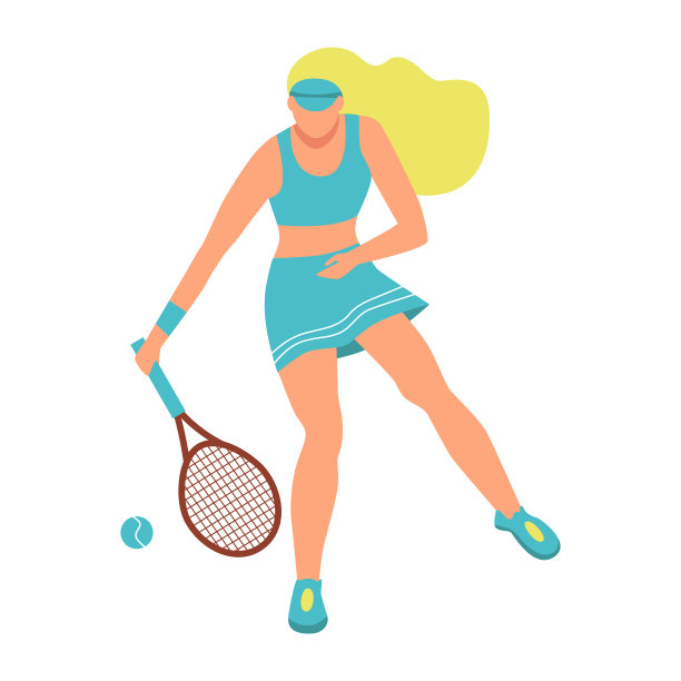 一个打网球的年轻女子是个扁平的人物图片下载