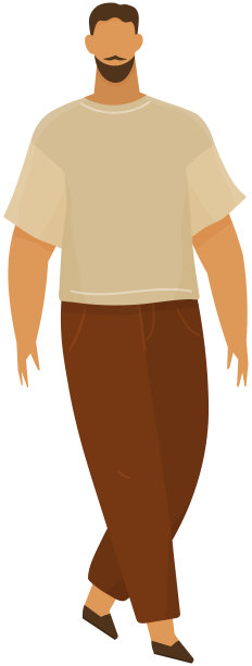 年轻的大胡子白种人独自行走。可爱的家伙孤立的男性角色在行走的位置图片下载