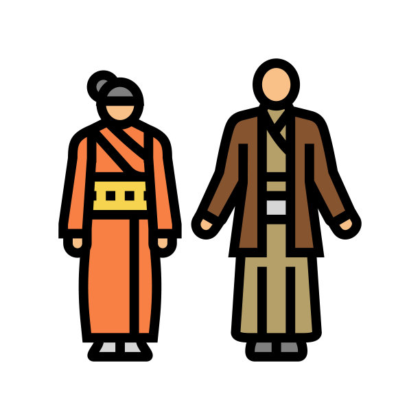 日本民族服装颜色图标矢量插图图片下载