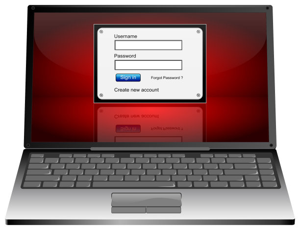 笔记本电脑与登录屏幕- 3D插图图片下载