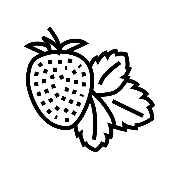 草莓与叶线图标矢量插图图片下载