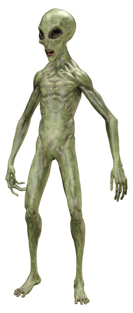 3D渲染绿色外星人在白色图片下载