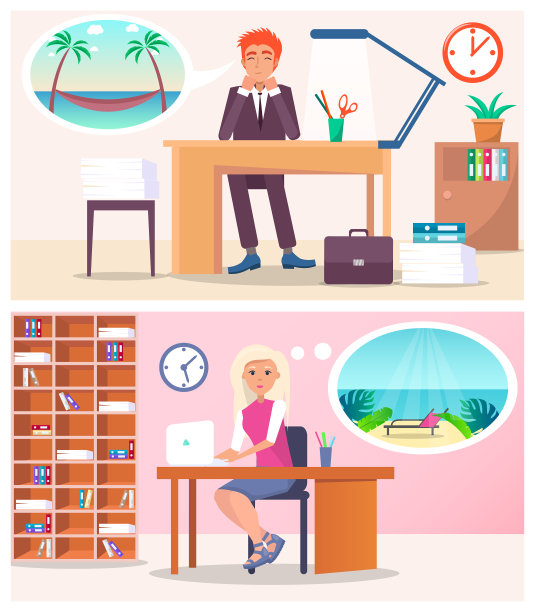 办公室里的男人和女人都梦想度假套装图片下载