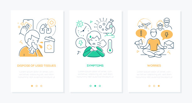 疾病，症状和烦恼-线设计风格横幅设置图片下载