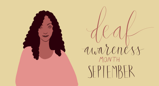 聋人觉月九月手书书法。非洲裔美国女性的插画。向量卡模板。图片下载