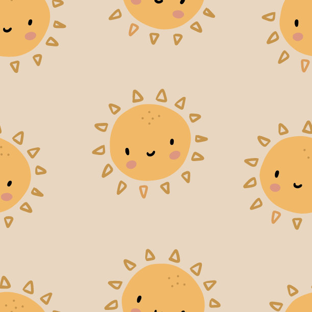 可爱的无缝图案的太阳图标。有趣快乐的笑脸太阳。明亮美丽的卡通背景。矢量图图片下载