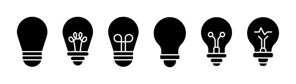 灯泡图标集。字形灯图标。思想的象征。灯泡标志字形。灯矢量插图。固体灯泡图标。股票矢量插图。图片下载