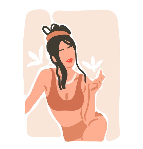 手绘矢量抽象图形当代美学时尚插画与波西米亚，美丽的现代夏季海滩女性肖像在简单的时尚简约风格孤立。现代女性设计。图片下载