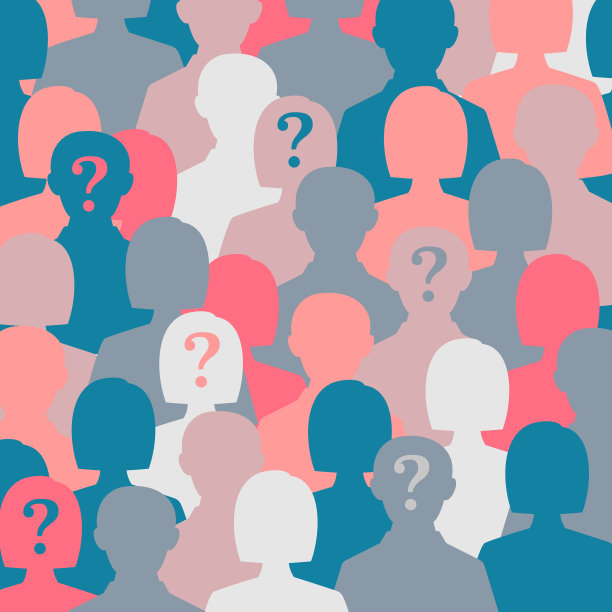 人们簇拥着彩色问号的轮廓图片下载