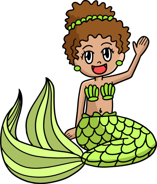 非裔美国美人鱼卡通彩色剪贴画图片下载