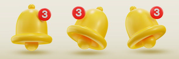 通知铃3D渲染图标设置。社交媒体提醒。图片下载