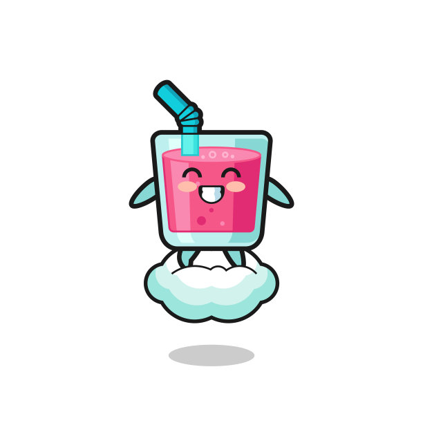 可爱的草莓汁骑在漂浮的云上图片下载