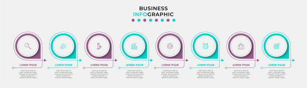 矢量信息图设计业务模板与图标和8个选项或步骤。可用于流程图、演示文稿、工作流布局、横幅、流程图、信息图图片下载