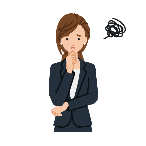 一个穿着商务套装的女人用手指托着下巴站不稳图片下载