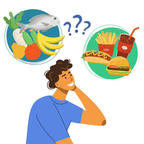 男人在健康和不健康的饮食观念之间选择图片下载