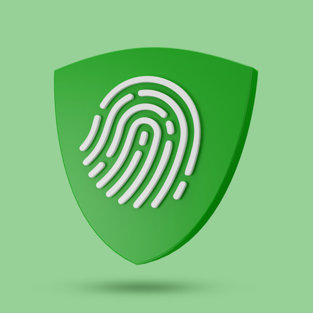 3D指纹盾牌。数据保护的象征。安全盾牌图标。图片下载