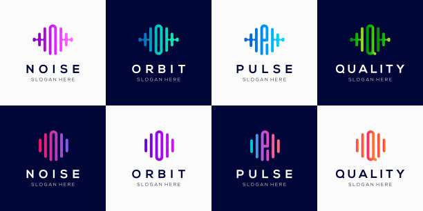 字母组合创意logo设计模板与脉冲元素。图片下载