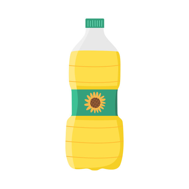 葵花油瓶在平面设计的白色背景。图片下载