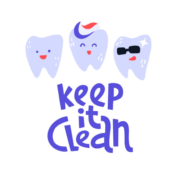 卡通插图手绘矢量字母和可爱的牙齿。图片下载