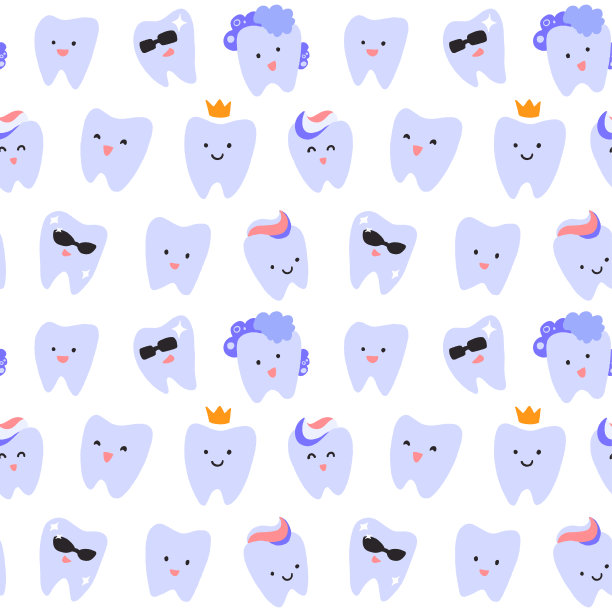 无缝图案与手绘可爱的牙齿在白色背景。图片下载