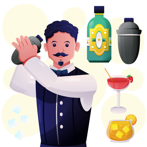 年轻的调酒师，有专业的调酒设备图片下载