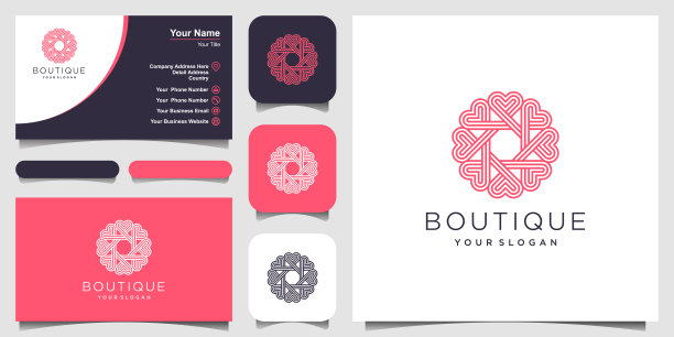 以线条艺术风格点缀爱心概念标志设计。无限爱的心符号圆装饰字母标志。名片设计图片下载