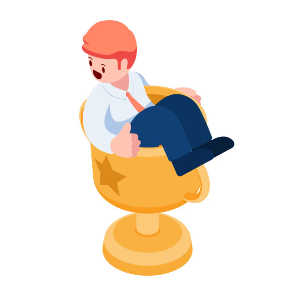 等距商人在获胜者奖杯内竖起大拇指图片下载