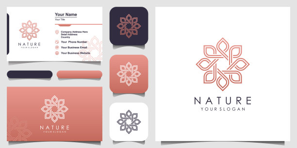 极简优雅花玫瑰标志设计为美容，化妆品，瑜伽和水疗。标志设计和名片图片下载