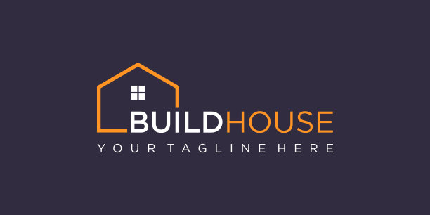简单的文字标志建立与线条艺术风格的房子标志设计。home build abstract For Logo设计灵感。图片下载