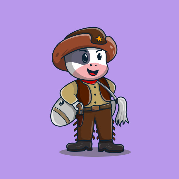 牛仔图标站着开心地微笑着图片下载