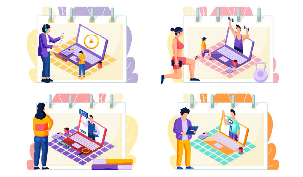 在线教育电子学习的科学概念，场景设置与人远程学习的学生图片下载