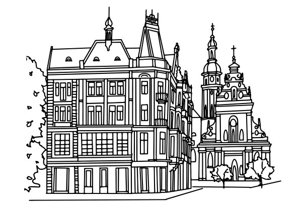 乌克兰利沃夫的街景矢量草图。图片下载